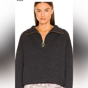 Varley Miller Black Gray Half-Zip Sweatshirt Gold Ring Pull medium EUC